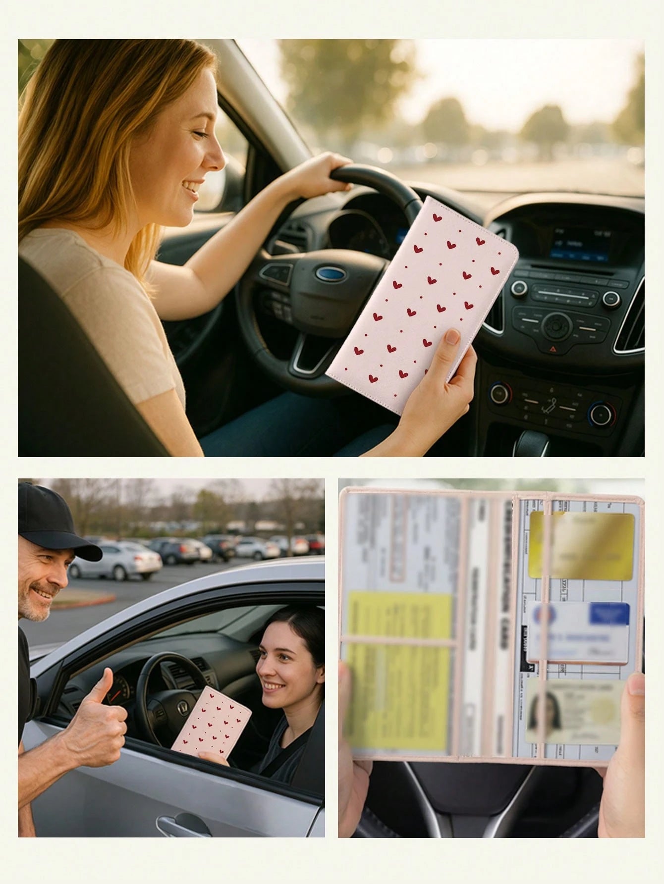 Ayotu Heart & Bow Pattern Car Registration And Insurance Holder- Vehicle Glove Box Organizer, Car And Truck Accessory Box, Suitable For Storing Important Documents, Driver's Licenses, Passports, Card