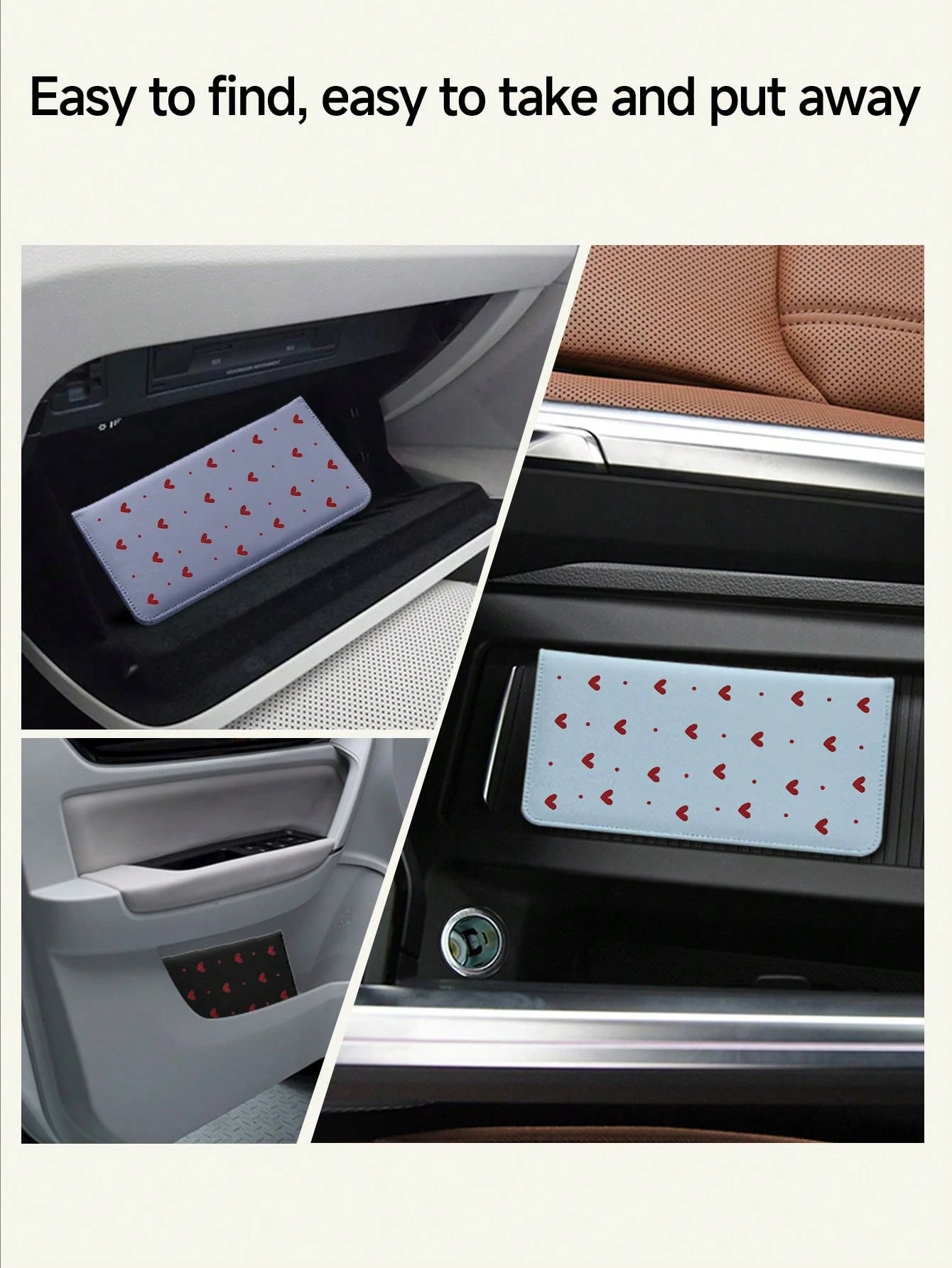 Ayotu Heart & Bow Pattern Car Registration And Insurance Holder- Vehicle Glove Box Organizer, Car And Truck Accessory Box, Suitable For Storing Important Documents, Driver's Licenses, Passports, Card
