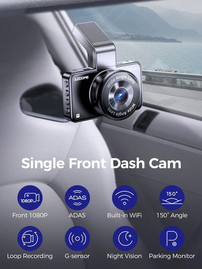 AZDOME 3 Inch WiFi Dash Cam, Full HD 1080P Car Driving Recorder, Smart Dash Camera With Driving Assistant ADAS, Gravity Sensor, Loop Recording, Night Vision, Parking Monitor