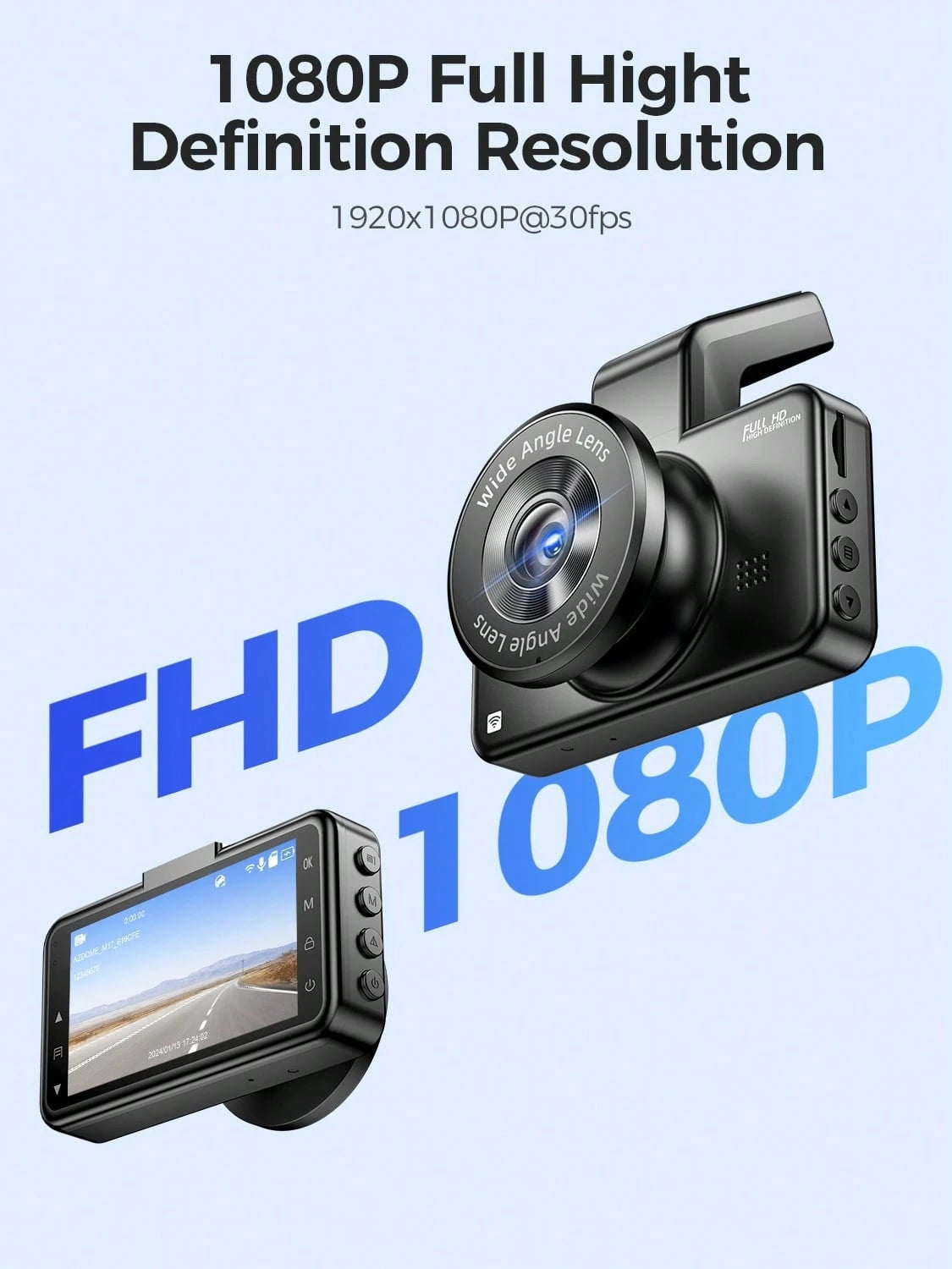 AZDOME 3 Inch WiFi Dash Cam, Full HD 1080P Car Driving Recorder, Smart Dash Camera With Driving Assistant ADAS, Gravity Sensor, Loop Recording, Night Vision, Parking Monitor