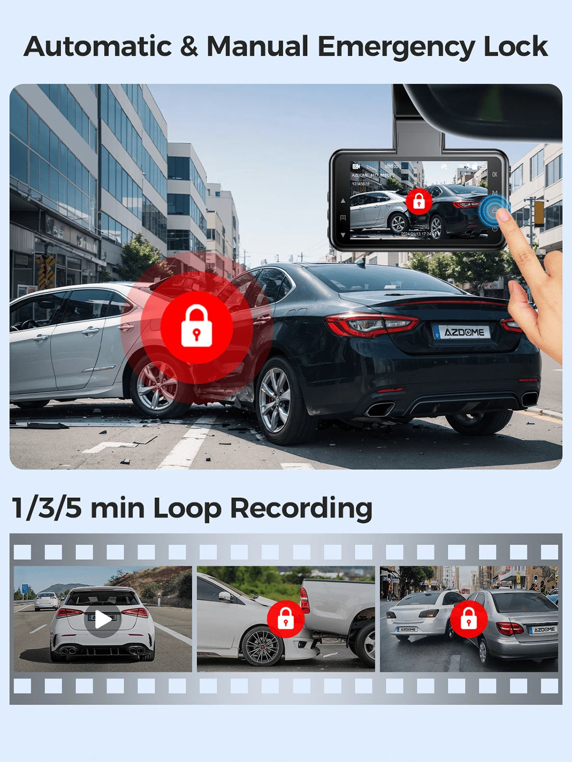 AZDOME 3 Inch WiFi Dash Cam, Full HD 1080P Car Driving Recorder, Smart Dash Camera With Driving Assistant ADAS, Gravity Sensor, Loop Recording, Night Vision, Parking Monitor