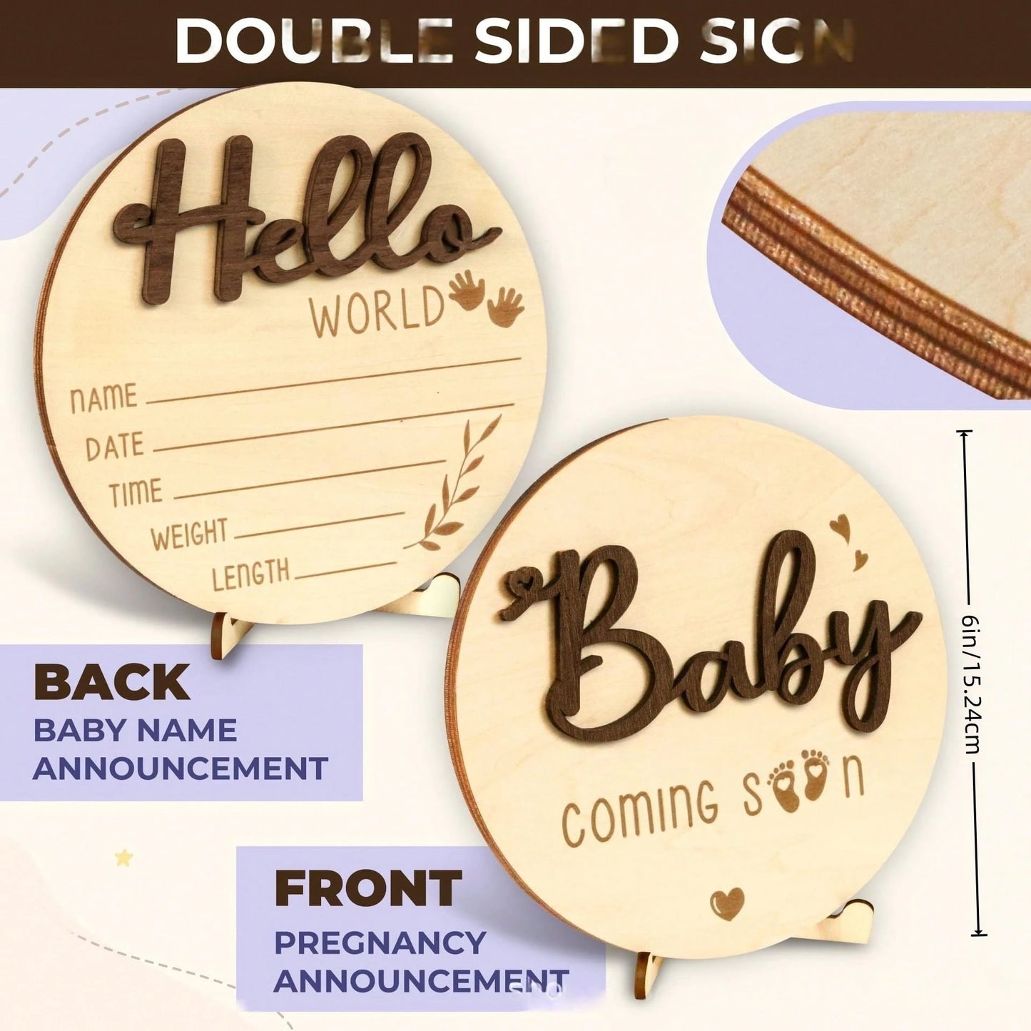 Baby Arrival Announcement- Wooden Double-Sided Pregnancy Sign, Suitable For Hospital, Welcome To The World Newborn, Name And Birth