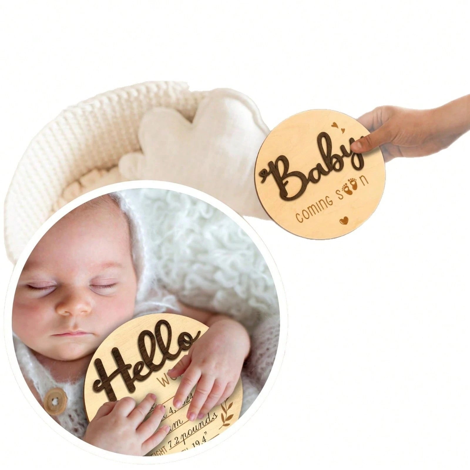 Baby Arrival Announcement- Wooden Double-Sided Pregnancy Sign, Suitable For Hospital, Welcome To The World Newborn, Name And Birth