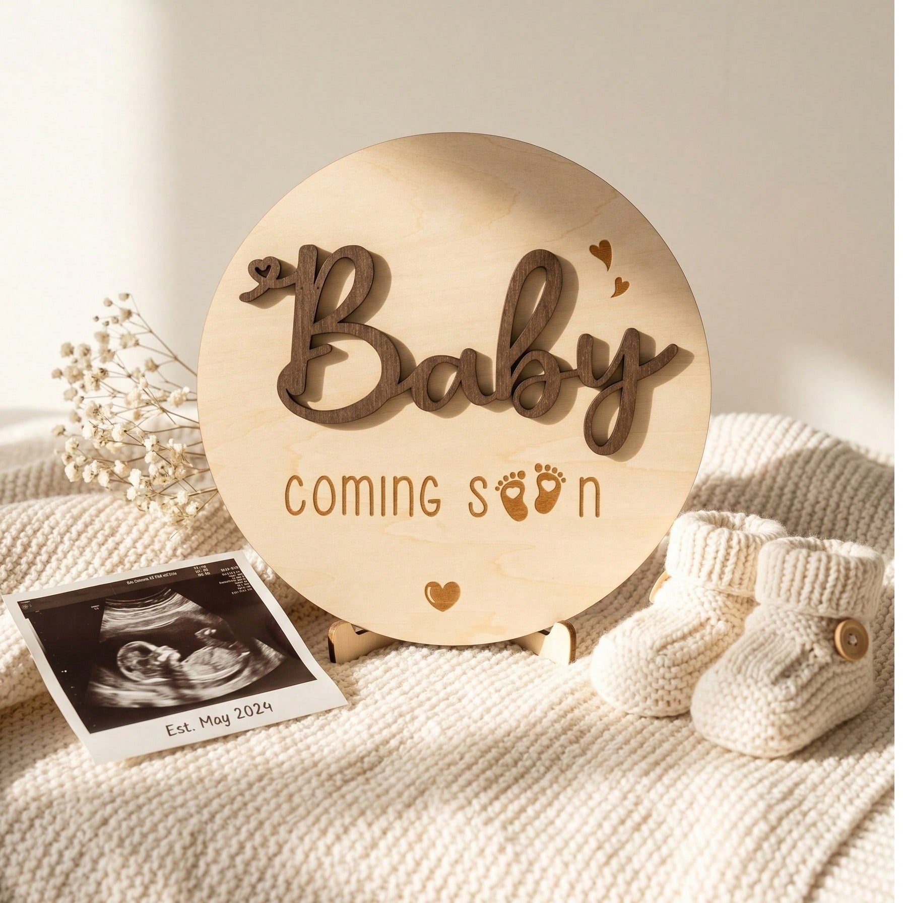 Baby Arrival Announcement- Wooden Double-Sided Pregnancy Sign, Suitable For Hospital, Welcome To The World Newborn, Name And Birth