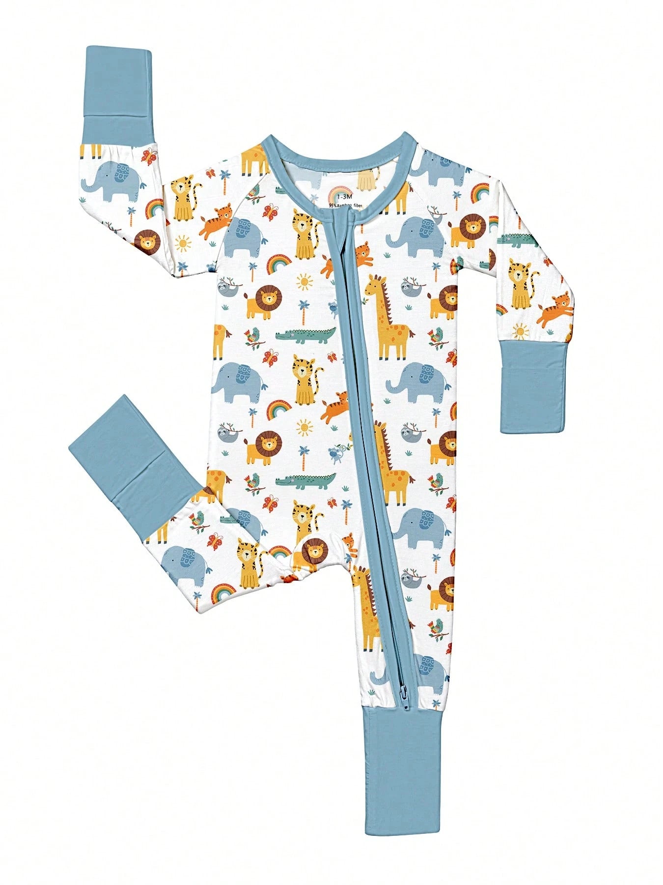 Baby Bamboo Fiber Zip-Up, Zoo Elephants Tigers Giraffes Print Romper, All-Season Knit Fabric Skinny Fit With Zipper Detail, Baby Girl Boy Spring Autumn Clothes, Perfect For Outdoor Sleep Gift.