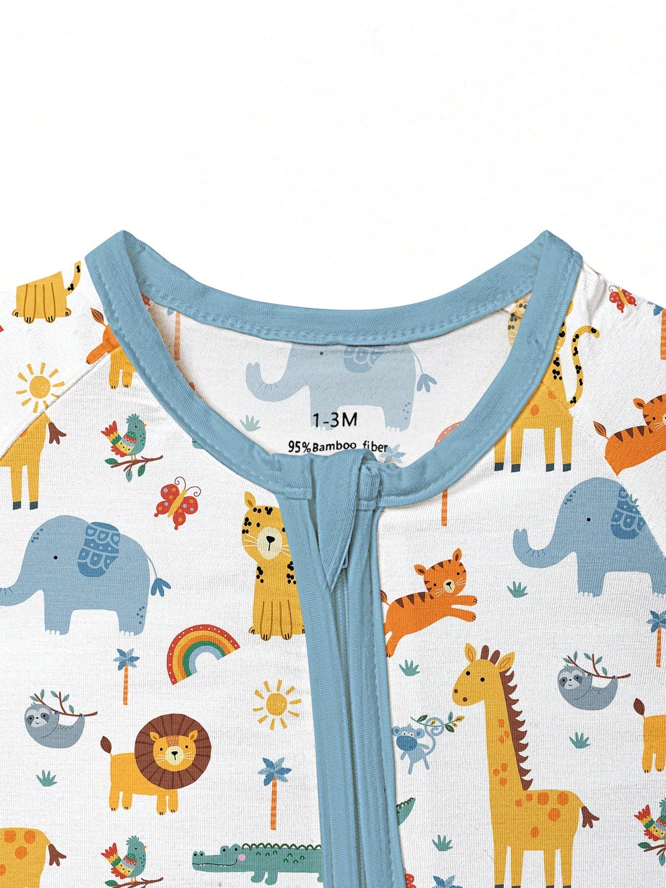 Baby Bamboo Fiber Zip-Up, Zoo Elephants Tigers Giraffes Print Romper, All-Season Knit Fabric Skinny Fit With Zipper Detail, Baby Girl Boy Spring Autumn Clothes, Perfect For Outdoor Sleep Gift.