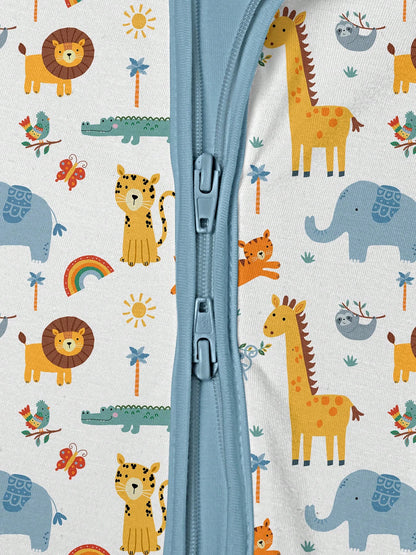Baby Bamboo Fiber Zip-Up, Zoo Elephants Tigers Giraffes Print Romper, All-Season Knit Fabric Skinny Fit With Zipper Detail, Baby Girl Boy Spring Autumn Clothes, Perfect For Outdoor Sleep Gift.