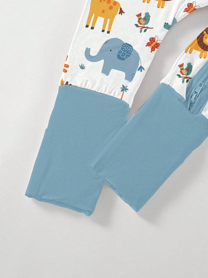 Baby Bamboo Fiber Zip-Up, Zoo Elephants Tigers Giraffes Print Romper, All-Season Knit Fabric Skinny Fit With Zipper Detail, Baby Girl Boy Spring Autumn Clothes, Perfect For Outdoor Sleep Gift.