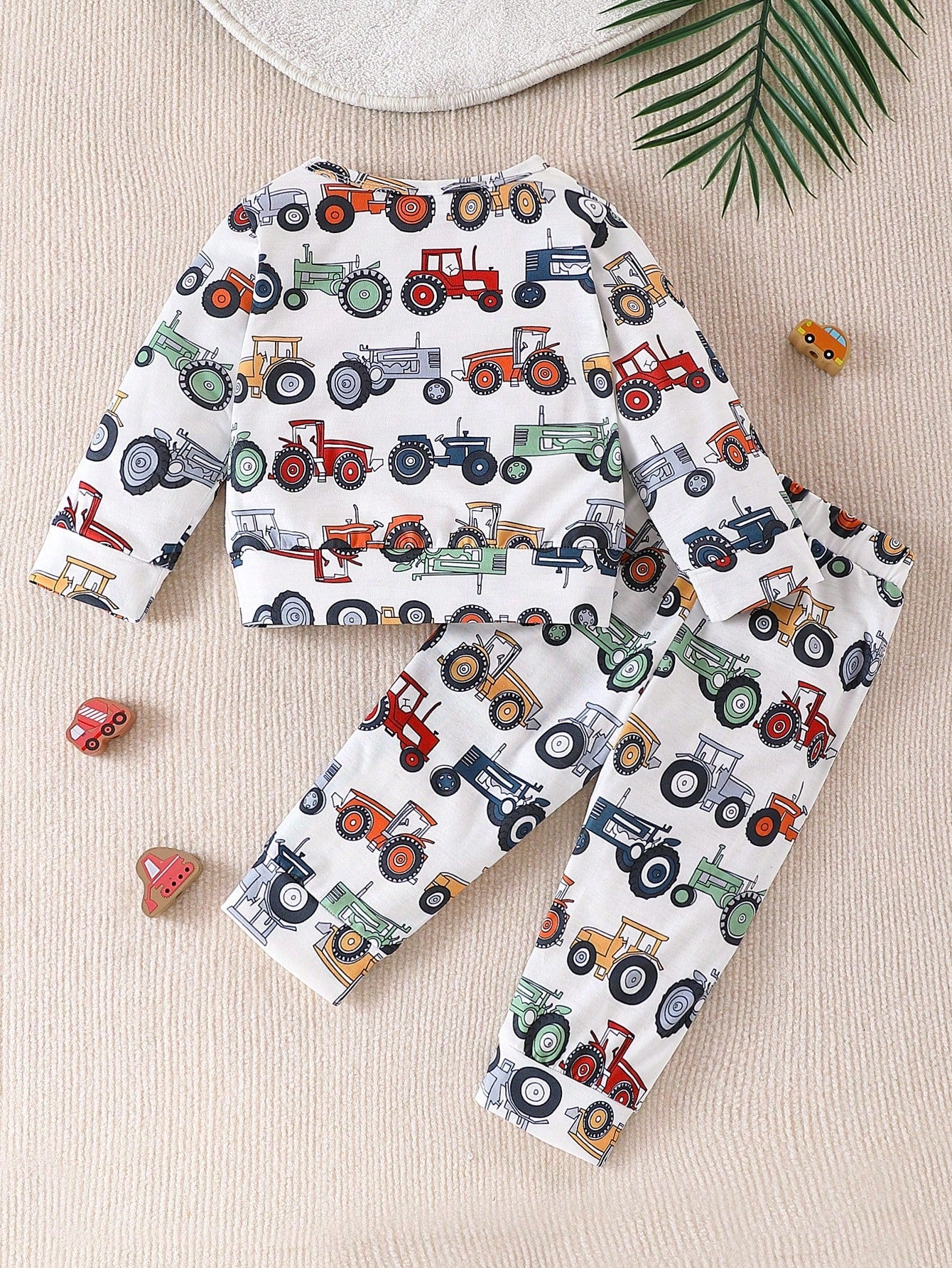 Baby Boy Cartoon Car Print Long Sleeve Top And Pants Set