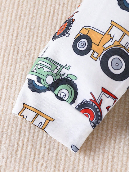Baby Boy Cartoon Car Print Long Sleeve Top And Pants Set