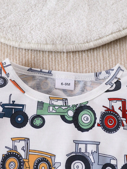 Baby Boy Cartoon Car Print Long Sleeve Top And Pants Set