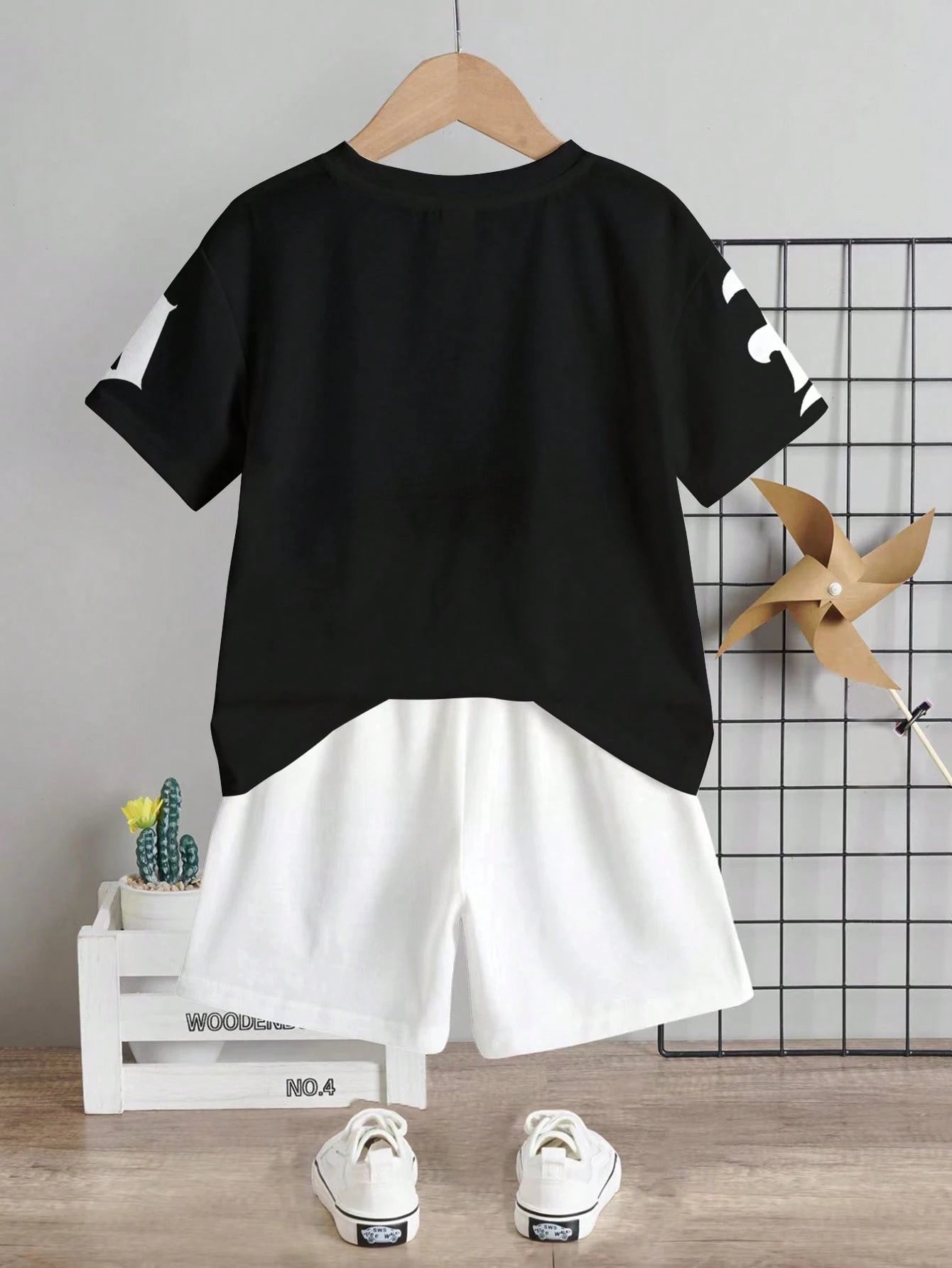 Baby Boy Casual Racing Minimalist T-Shirt Set, Suitable For Summer, Classic Cool Gothic Text Graphic Print, Suitable For Street Style, Beach White