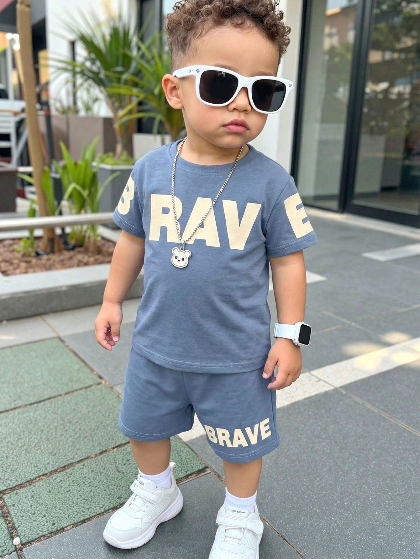 Baby Boy Casual Racing Minimalist T-Shirt Set, Suitable For Summer, Classic Cool Gothic Text Graphic Print, Suitable For Street Style, Beach White
