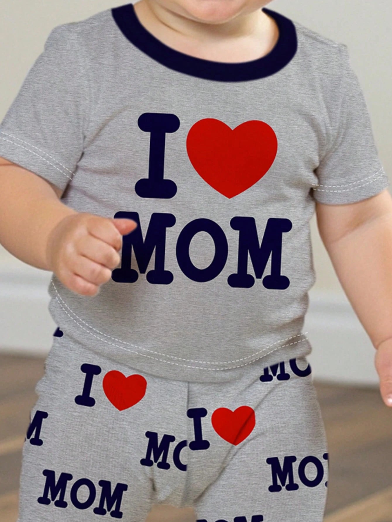 Baby Boy Casual Slim Fit Round Neck Soft Short Sleeve Top And Pants Homewear Set, Snug Fit, Spring/Summer