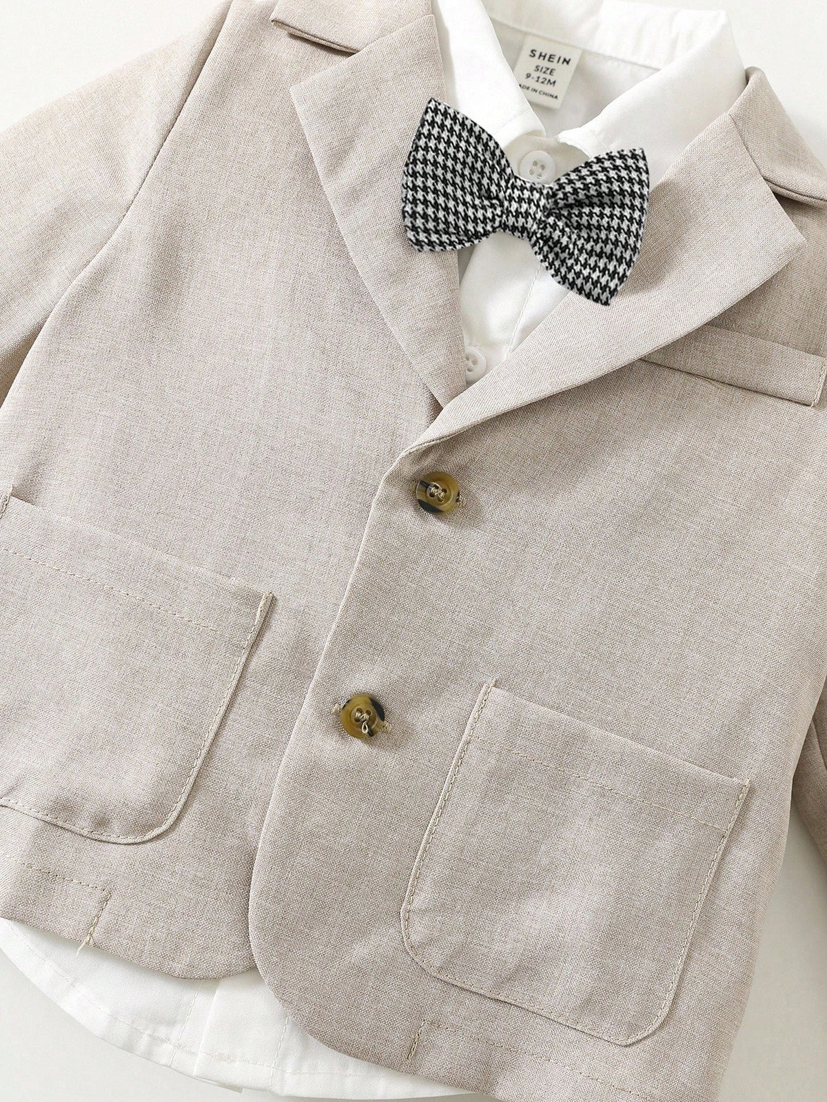 Baby Boy Gentleman Outfit Set,Khaki Blazer,White Shirt,Elastic Waist Pants,Formal Suit With Bowknot,Black And White,Summer,Elegant,Wedding Suit Wear
