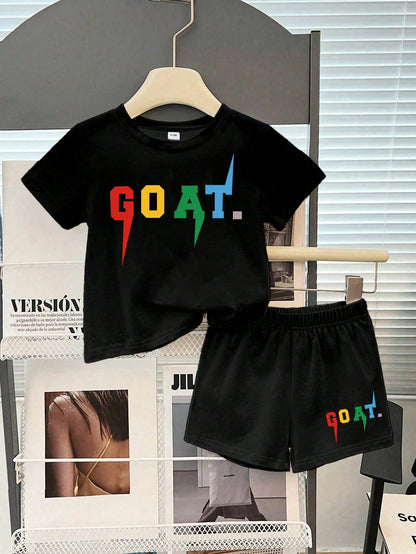Baby Boy Letter Print Short Sleeve T-Shirt And Shorts Casual Set