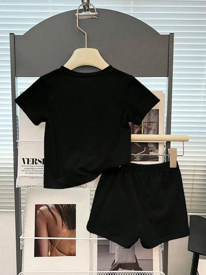 Baby Boy Letter Print Short Sleeve T-Shirt And Shorts Casual Set