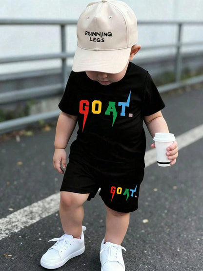 Baby Boy Letter Print Short Sleeve T-Shirt And Shorts Casual Set