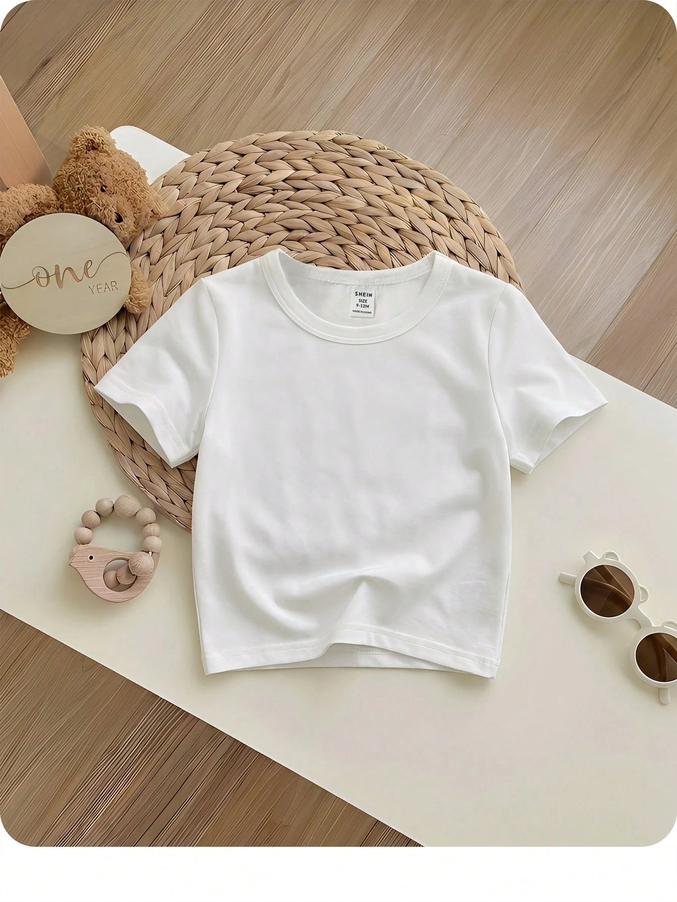 Baby Boy Loose Fit Solid Color Round Neck Short Sleeve Casual T-Shirt
