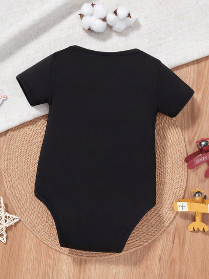 Baby Boy Slogan And Bow Tie Printed Short Sleeve Bodysuit