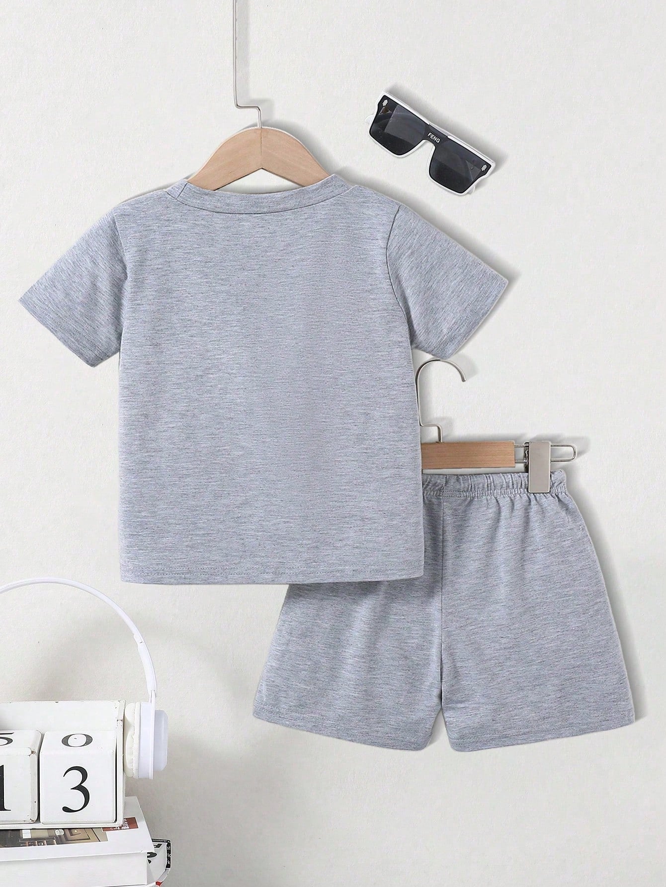 Baby Boy Summer Casual Letter Print Round Neck Short Sleeve T-Shirt And Shorts Set