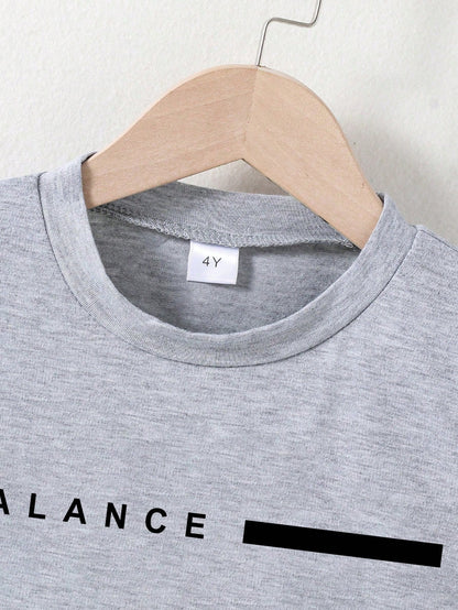 Baby Boy Summer Casual Letter Print Round Neck Short Sleeve T-Shirt And Shorts Set