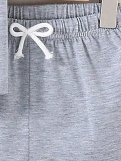 Baby Boy Summer Casual Letter Print Round Neck Short Sleeve T-Shirt And Shorts Set
