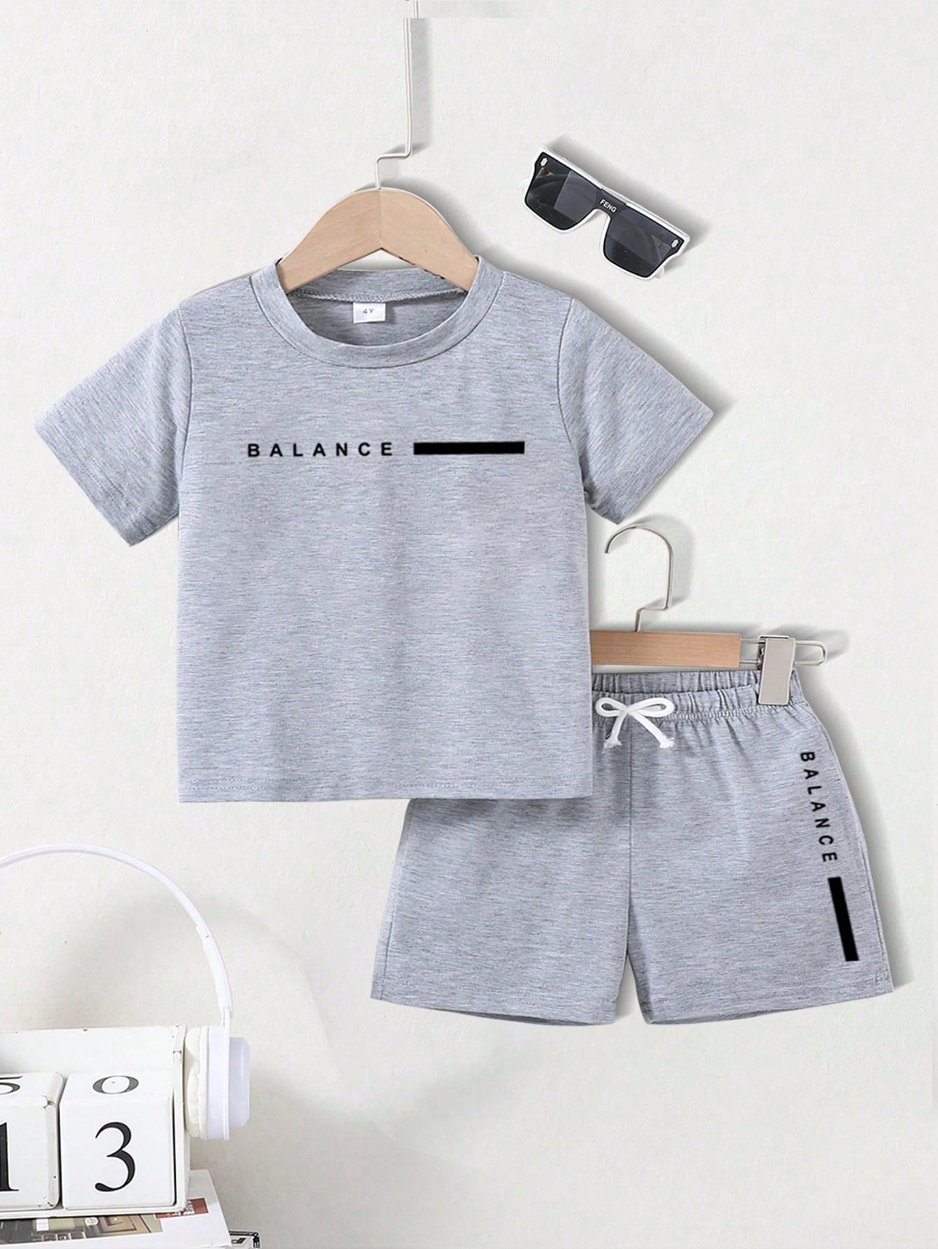 Baby Boy Summer Casual Letter Print Round Neck Short Sleeve T-Shirt And Shorts Set