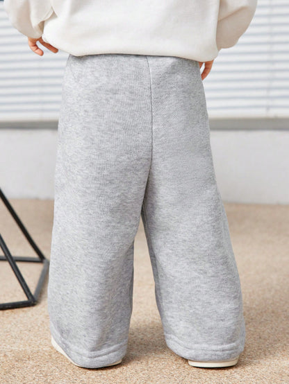 Baby Boys Letter Printed Thermal Lined Sweatpants, Casual & Loose Fit, Suitable For Commuting, School, Travel, Daily Wear & Sports, Autumn/Winter