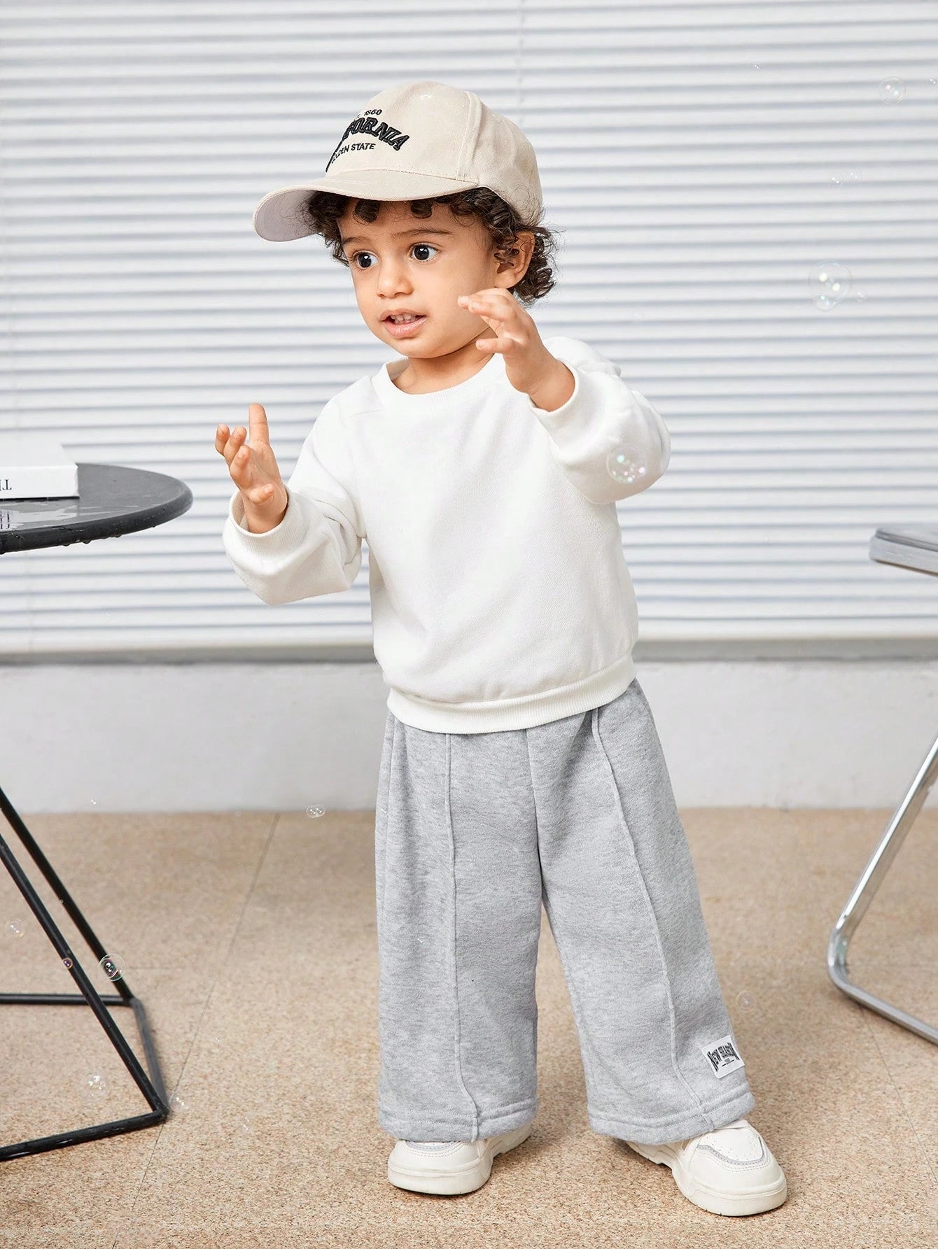 Baby Boys Letter Printed Thermal Lined Sweatpants, Casual & Loose Fit, Suitable For Commuting, School, Travel, Daily Wear & Sports, Autumn/Winter