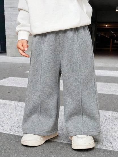 Baby Boys Letter Printed Thermal Lined Sweatpants, Casual & Loose Fit, Suitable For Commuting, School, Travel, Daily Wear & Sports, Autumn/Winter