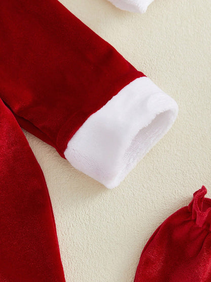 Baby Christmas Letter Tree Embroidery Furry Trim Zip Front Romper Set- Long Sleeve With Hat Gloves For Party Fall Daily
