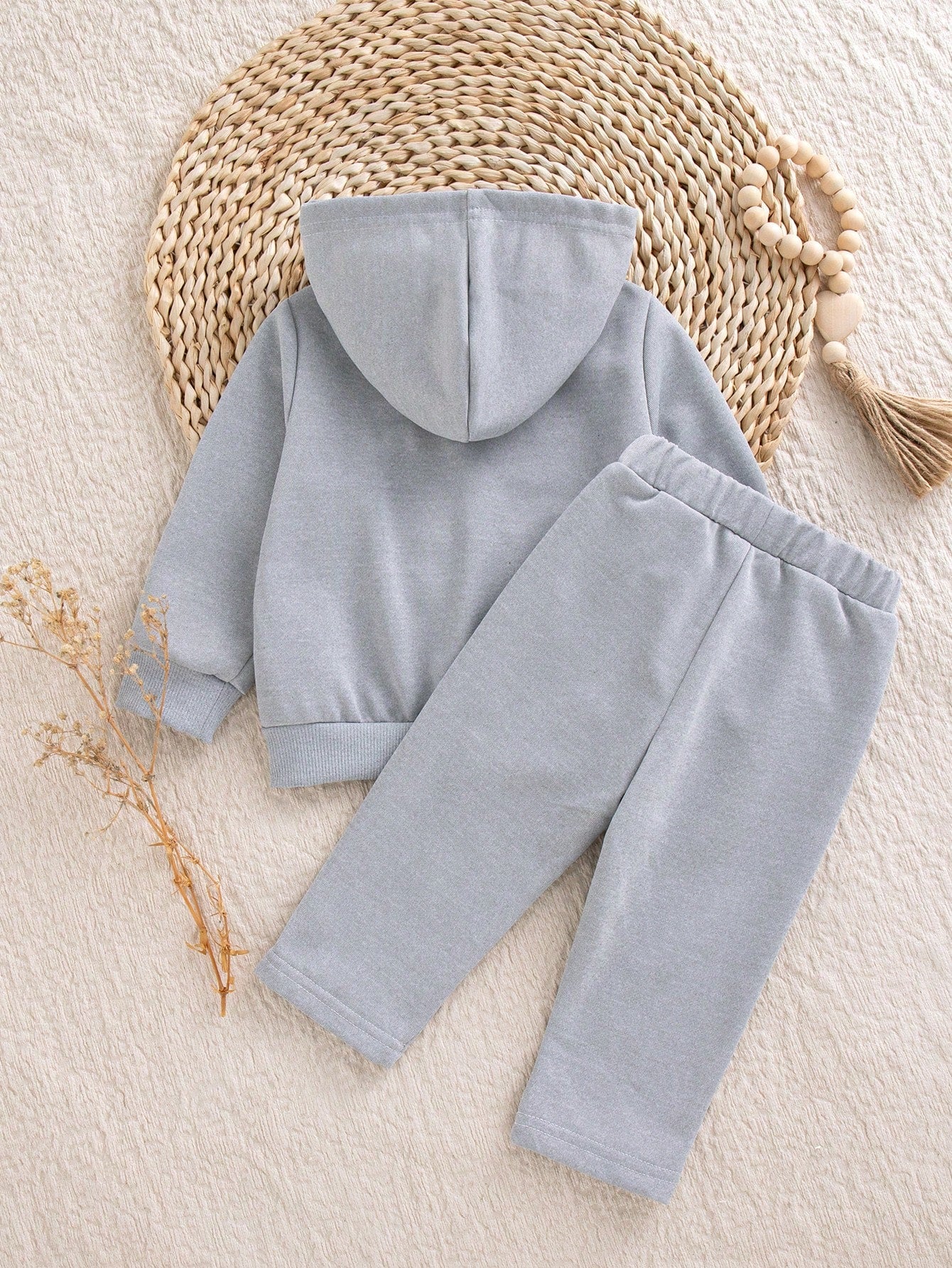 Baby Girl 0-3 Years Grey 2pcs Autumn/Winter Casual Bowknot Print Long Sleeve Hooded Sweatshirt & Sweatpants Set, Fashionable Casual, Sweet Suitable For Outings, School And Multiple Occasions
