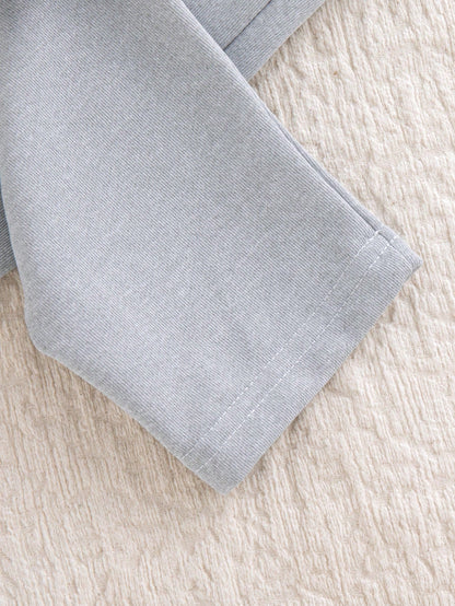 Baby Girl 0-3 Years Grey 2pcs Autumn/Winter Casual Bowknot Print Long Sleeve Hooded Sweatshirt & Sweatpants Set, Fashionable Casual, Sweet Suitable For Outings, School And Multiple Occasions