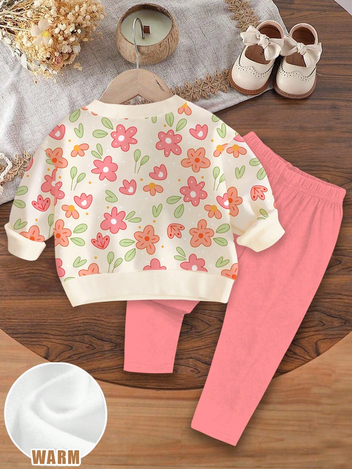 Baby Girl Casual Cute Pastoral Floral Pattern Crew Neck Sweatshirt & Elastic Waist Long Pants Set, Suitable For Autumn/Winter, Girls Outfit Sets, Vintage, Kawaii, Cozy Fall & Winter Styles