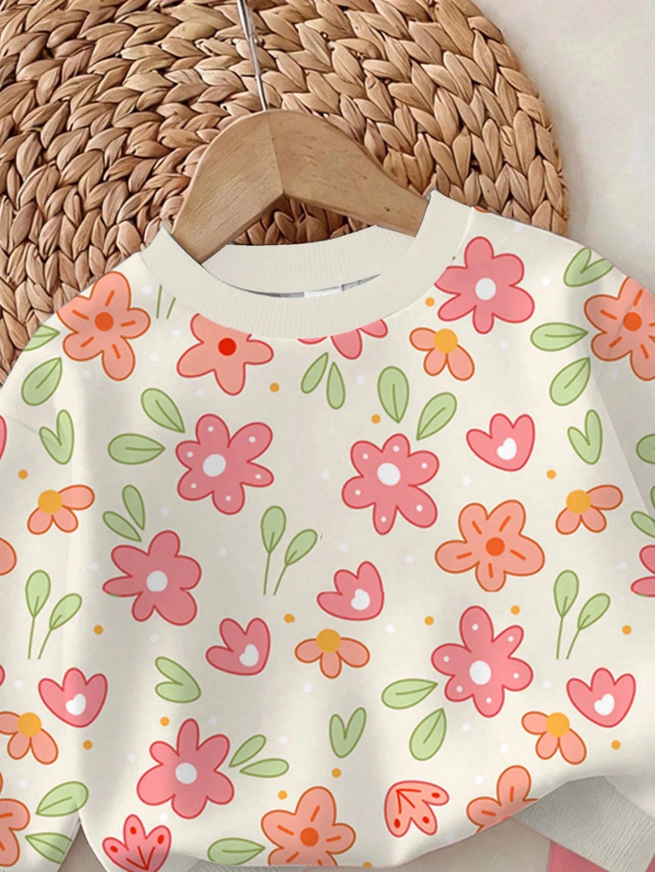 Baby Girl Casual Cute Pastoral Floral Pattern Crew Neck Sweatshirt & Elastic Waist Long Pants Set, Suitable For Autumn/Winter, Girls Outfit Sets, Vintage, Kawaii, Cozy Fall & Winter Styles