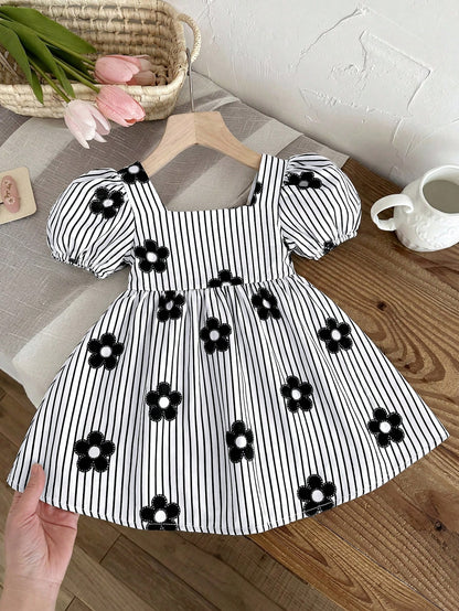 Baby Girl Cute Geometric Knit Jacquard Sundress For Summer Holiday