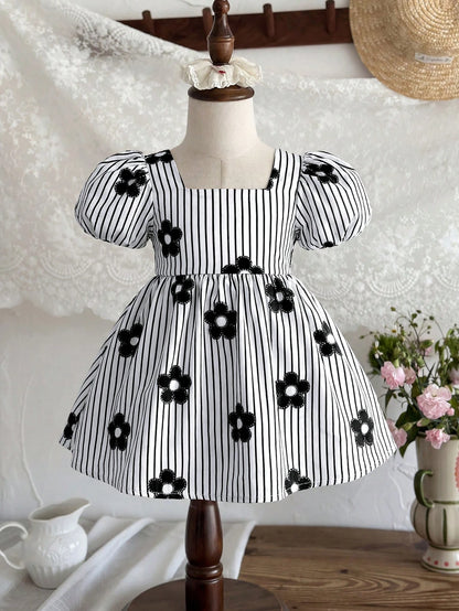 Baby Girl Cute Geometric Knit Jacquard Sundress For Summer Holiday