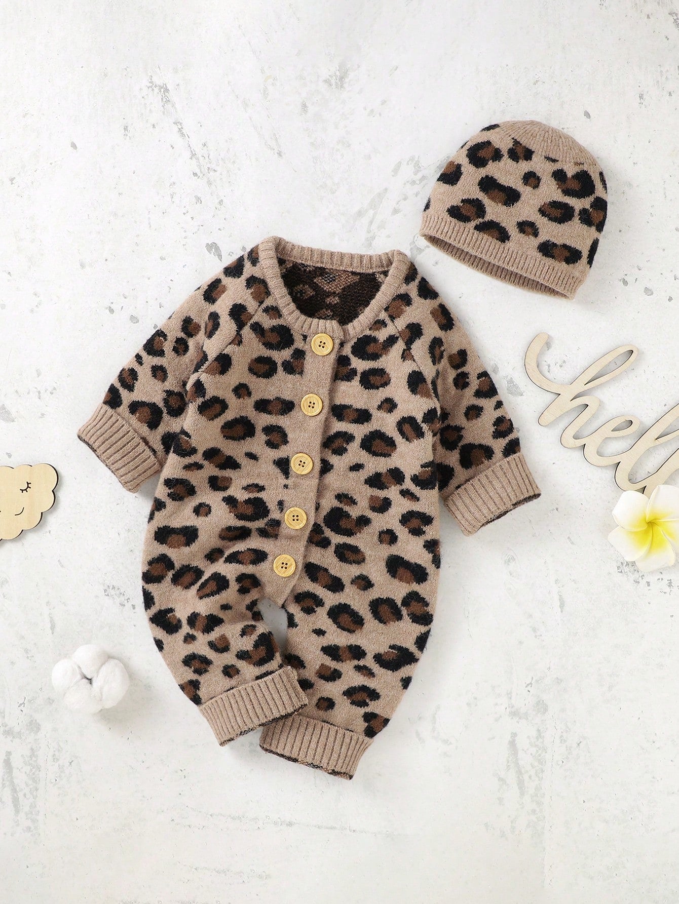 Baby Girl Leopard Pattern Knit Jumpsuit & Hat Baby Knit Jumpsuit Newborn Come Home Outfit Baby Sweater Romper Neutral Baby Clothes Fall Baby Clothes