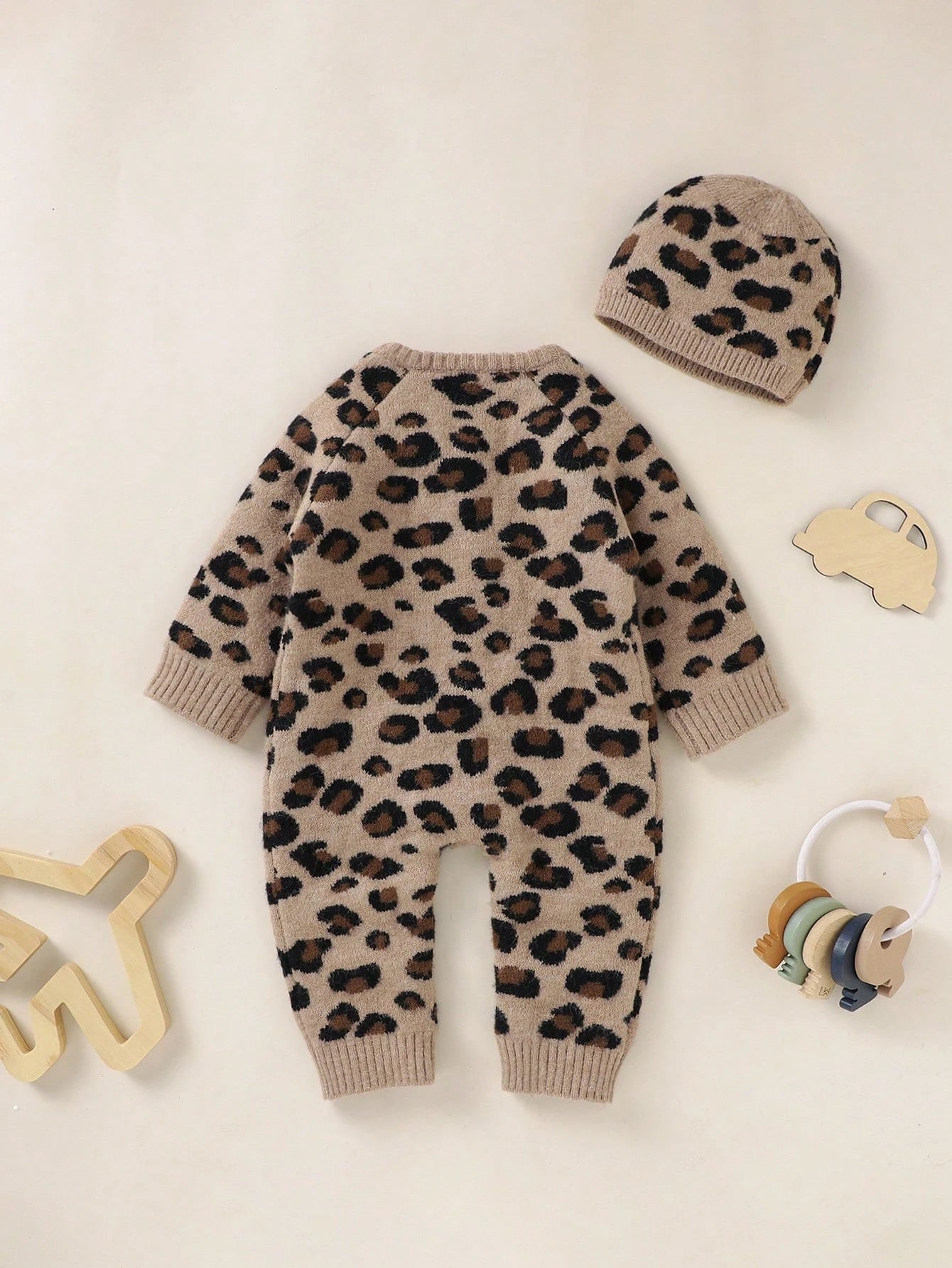 Baby Girl Leopard Pattern Knit Jumpsuit & Hat Baby Knit Jumpsuit Newborn Come Home Outfit Baby Sweater Romper Neutral Baby Clothes Fall Baby Clothes