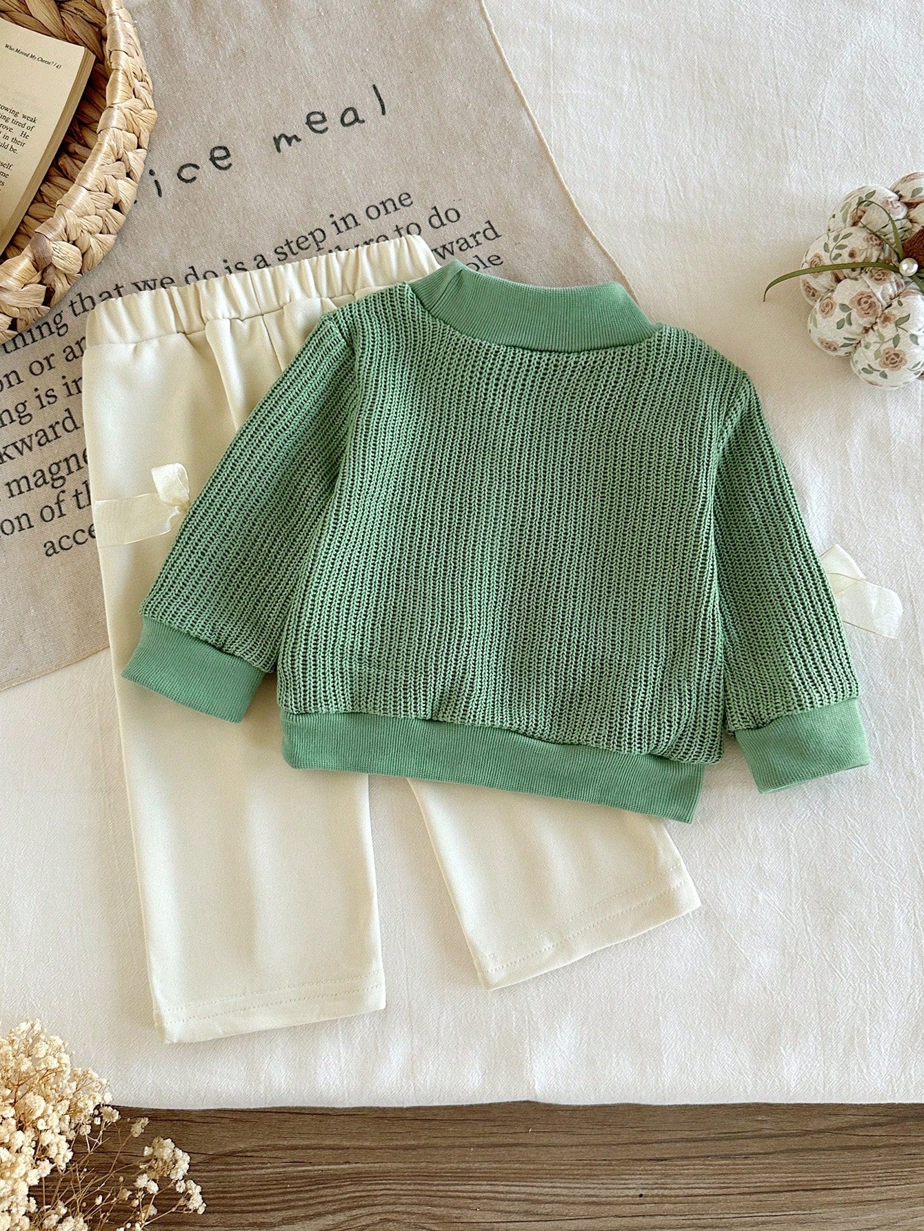Baby Girl Round Neck Bow Decor Long Sleeve T-Shirt And Long Pants Casual Daily Outfit