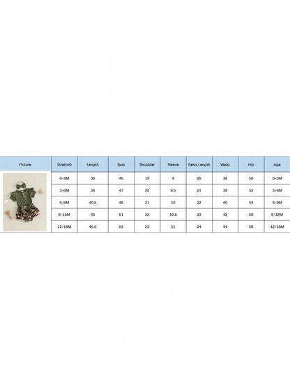 Baby Girl Summer Outfits Ribbed Knit Round Neck Short Sleeve Romper Camouflage Print Shorts Headband 3Pcs Clothes Set