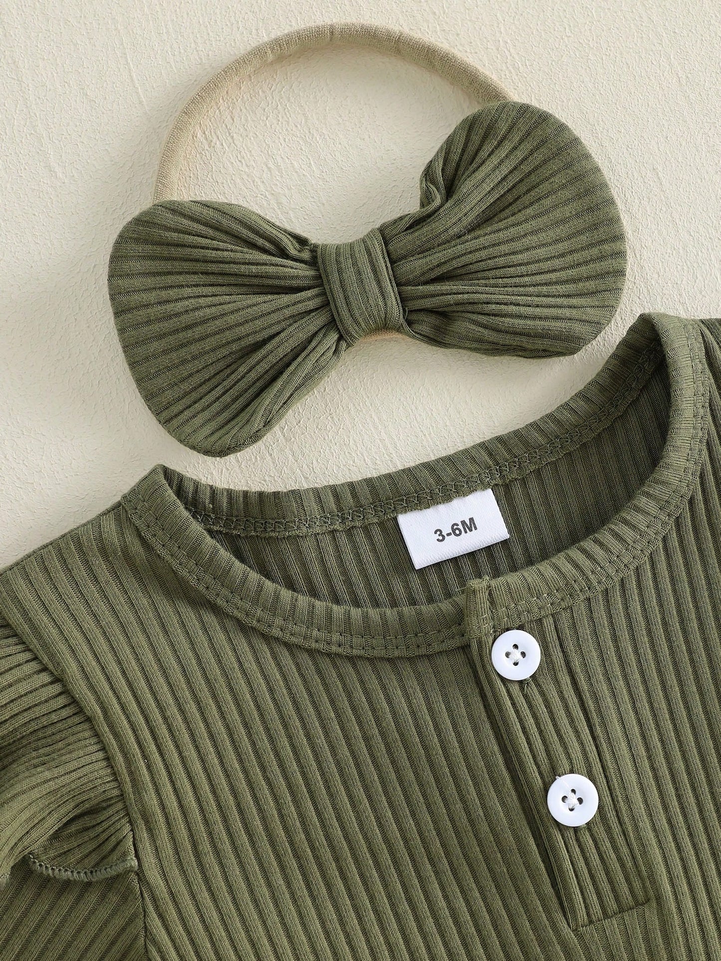 Baby Girl Summer Outfits Ribbed Knit Round Neck Short Sleeve Romper Camouflage Print Shorts Headband 3Pcs Clothes Set