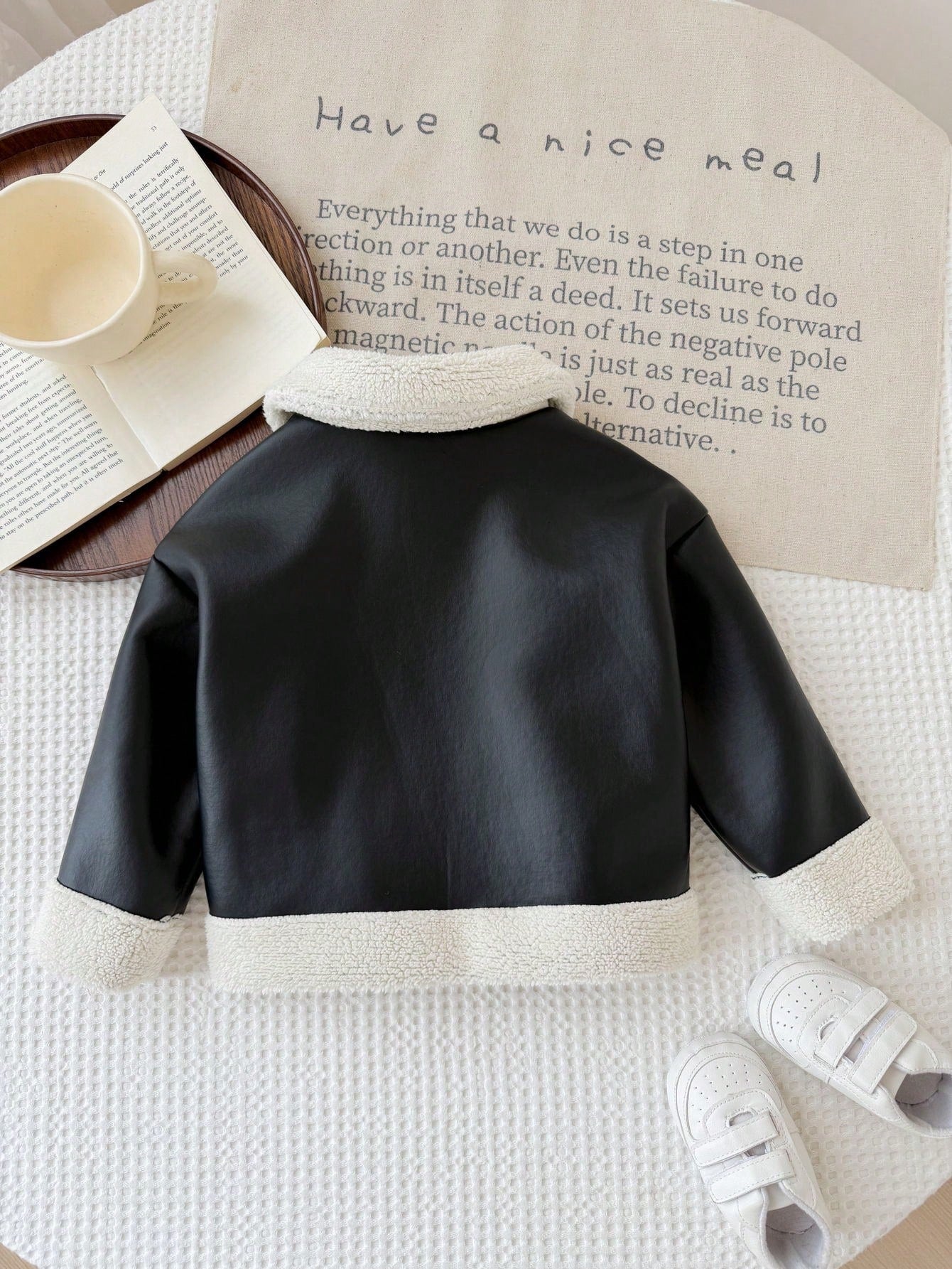 Baby Girl Woven Contrast Color Faux Fur Collar Casual Winter Jacket