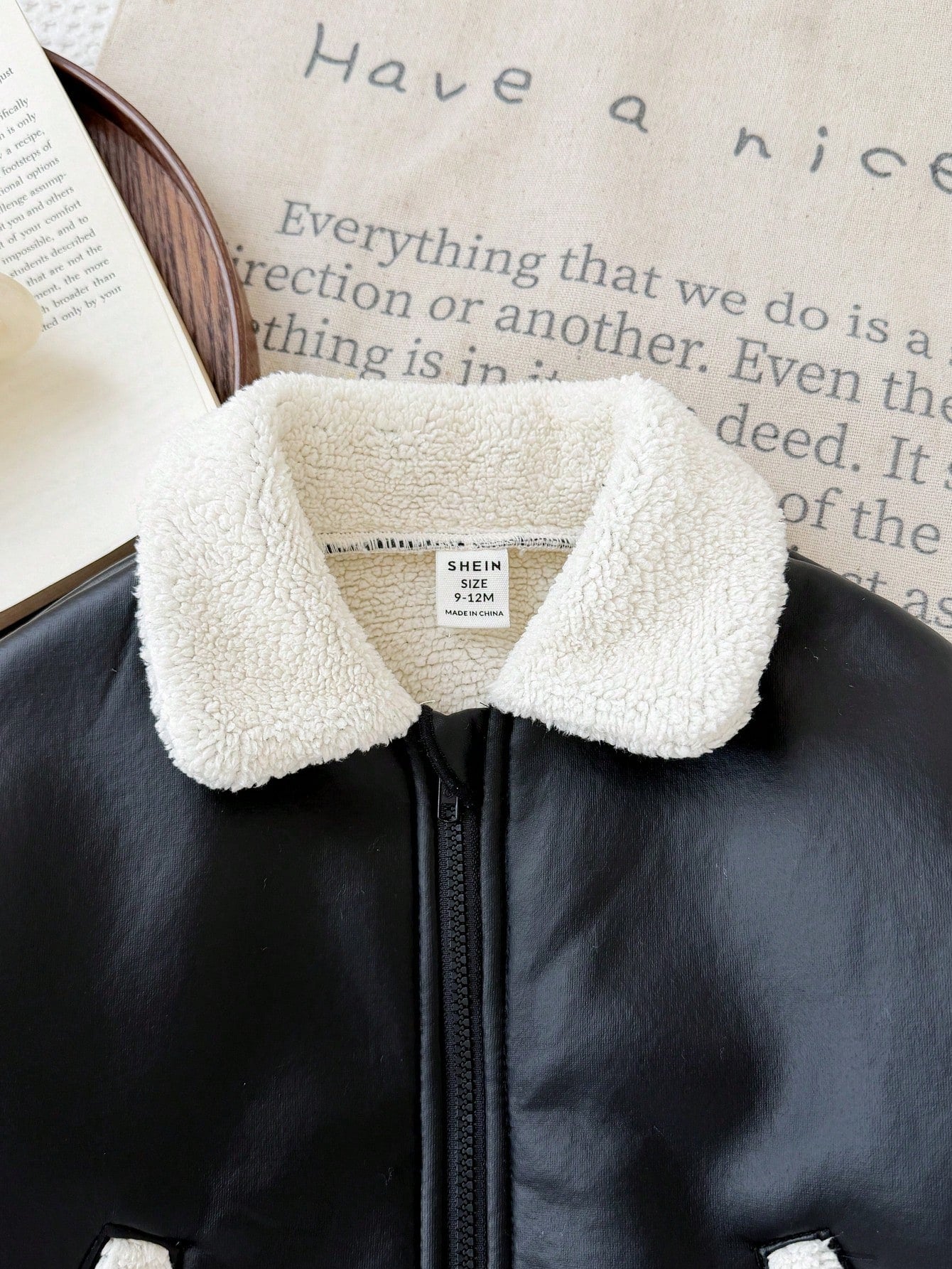 Baby Girl Woven Contrast Color Faux Fur Collar Casual Winter Jacket