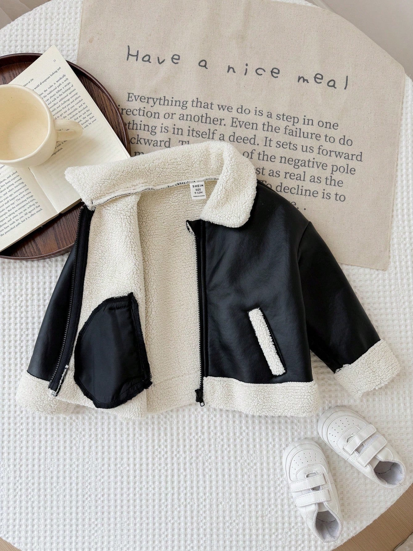 Baby Girl Woven Contrast Color Faux Fur Collar Casual Winter Jacket