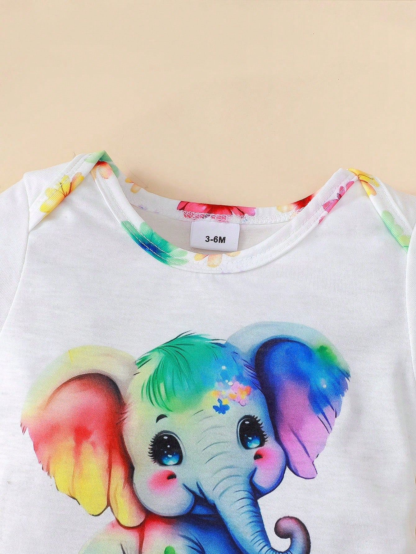 Baby Girls Cartoon Elephant & Floral Print Short Sleeve Bodysuit And Shorts Casual 2-Piece Set