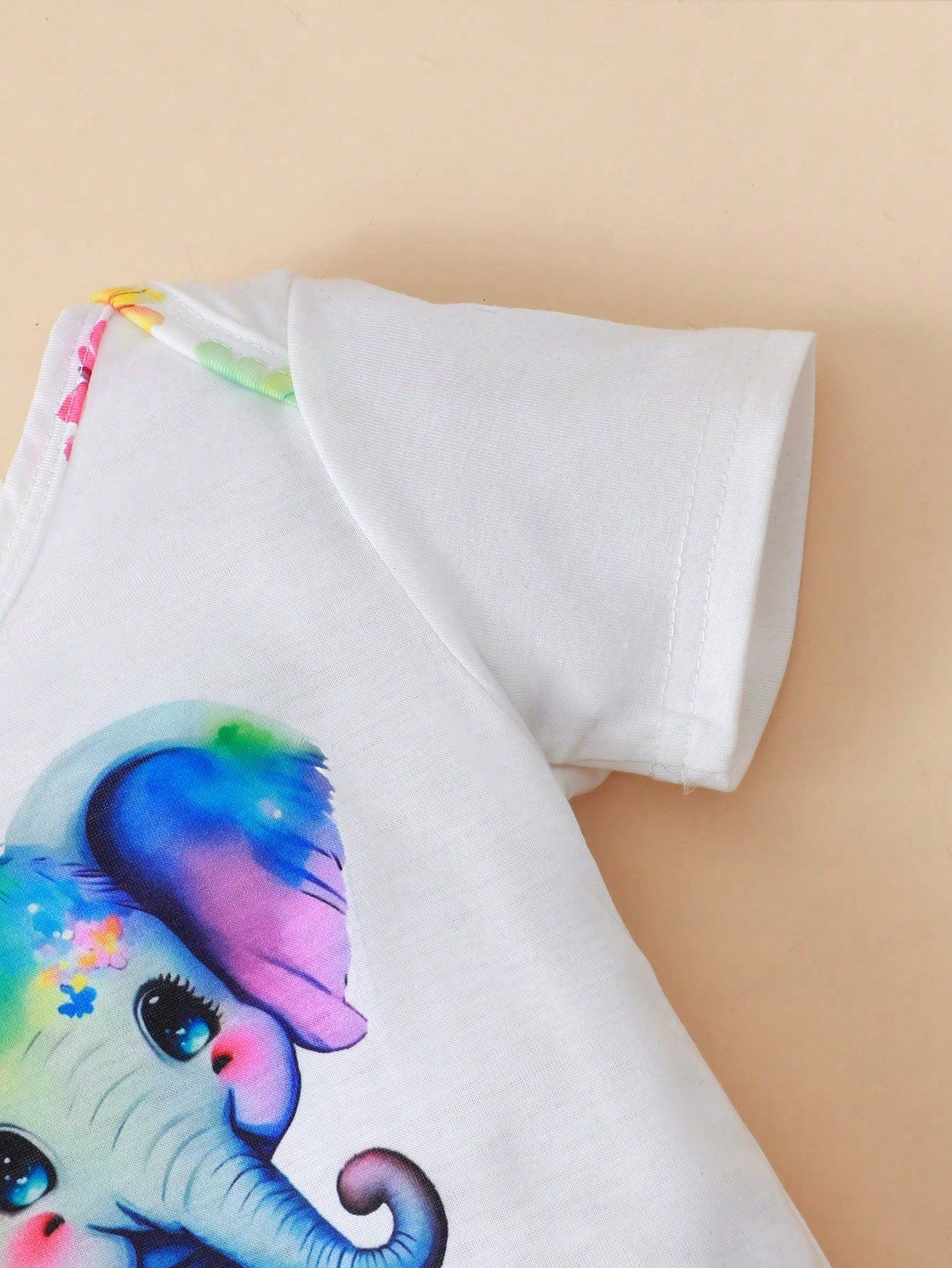 Baby Girls Cartoon Elephant & Floral Print Short Sleeve Bodysuit And Shorts Casual 2-Piece Set