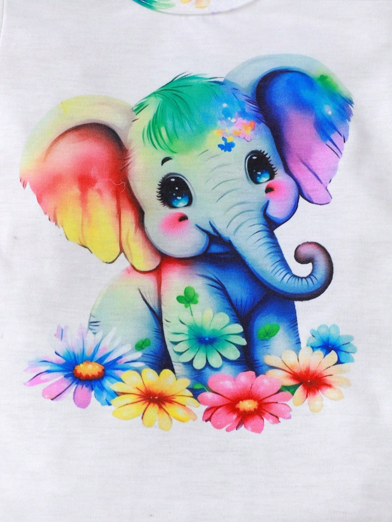 Baby Girls Cartoon Elephant & Floral Print Short Sleeve Bodysuit And Shorts Casual 2-Piece Set