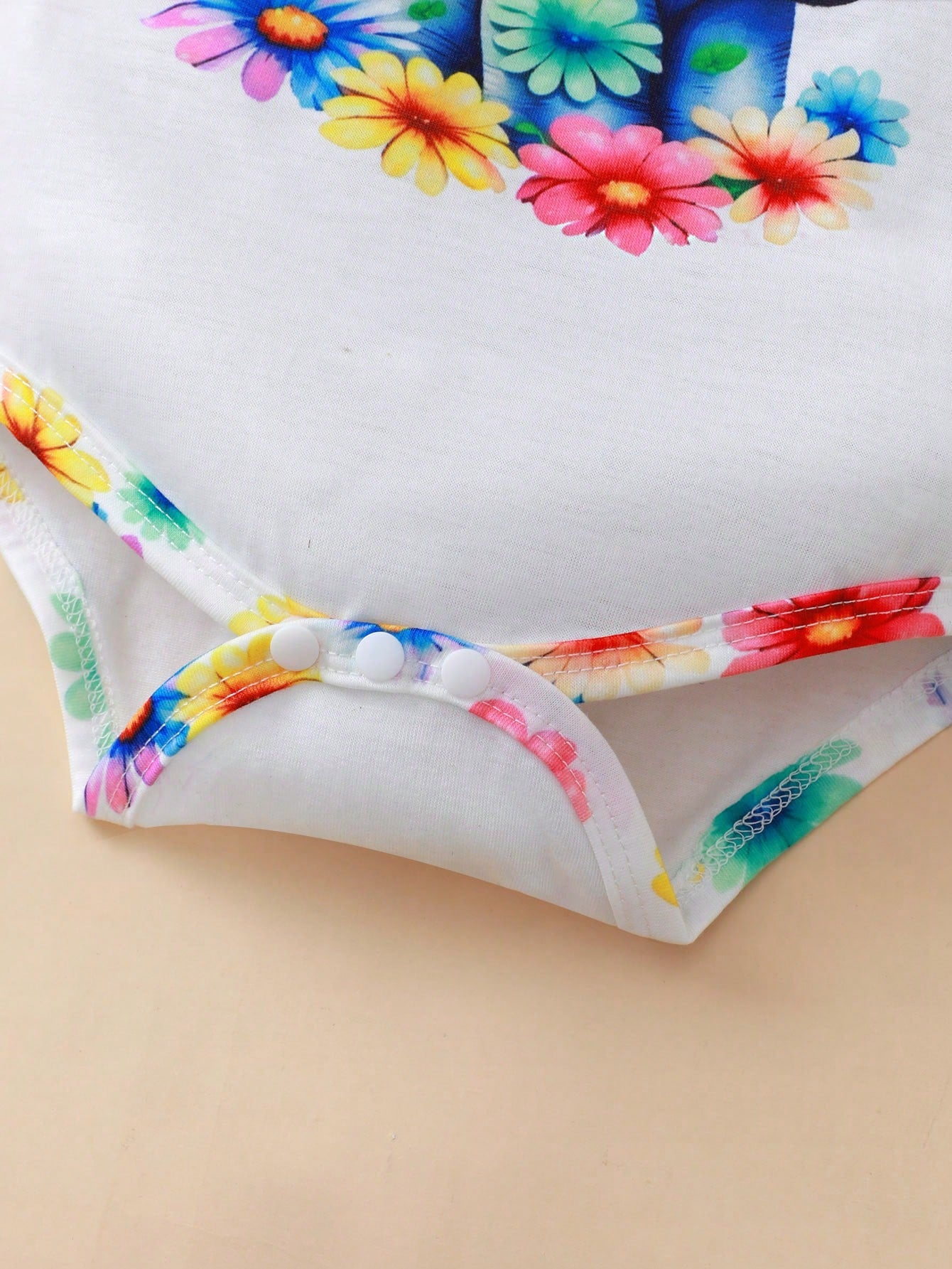 Baby Girls Cartoon Elephant & Floral Print Short Sleeve Bodysuit And Shorts Casual 2-Piece Set